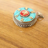 Ethnic Tibetan Six Mantras Om Prayer Box Amulet Nepal Jewelry Brass Turquoises