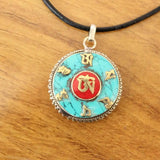 Ethnic Tibetan Six Mantras Om Prayer Box Amulet Nepal Jewelry Brass Turquoises