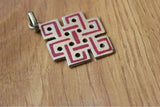 Tibetan Brass Red Stone Lucky Knot Amulet Pendants
