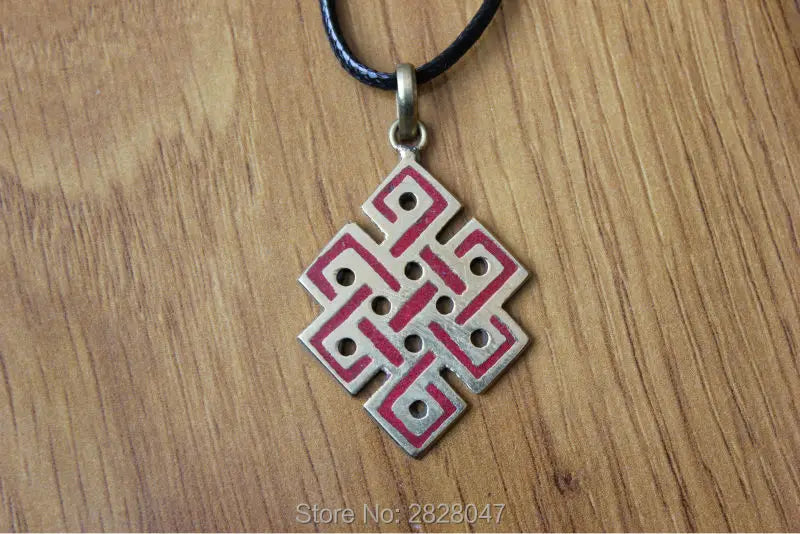 Tibetan Brass Red Stone Lucky Knot Amulet Pendants