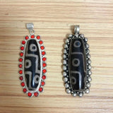 Ethnic Tibetan Silver Dzi Bead Pendant Necklace Nepal Jewelry