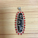 Ethnic Tibetan Silver Dzi Bead Pendant Necklace Nepal Jewelry