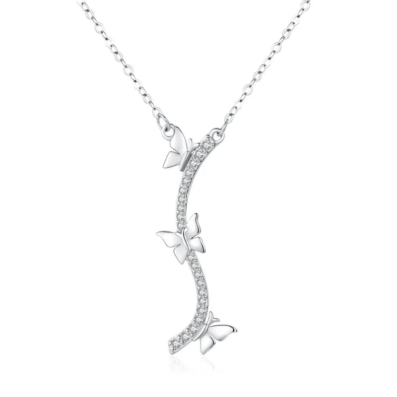 PN11 Double Layer Silver Butterfly Necklaces for Women