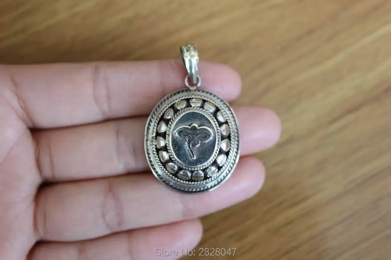 Ethnic Tibetan Metal Copper Buddha Eye Prayer Box Amulet Pendant Nepal Gau Box