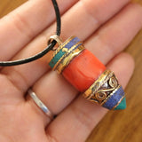 Tribal Tibetan Amulet Nepal Brass Bullet Pendant Necklace