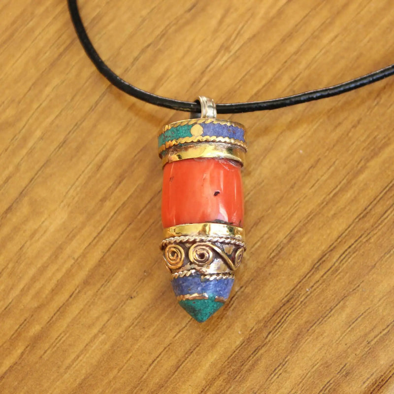 Tribal Tibetan Amulet Nepal Brass Bullet Pendant Necklace