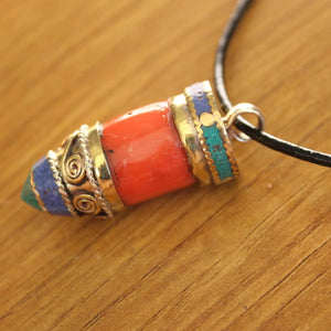 Tribal Tibetan Amulet Nepal Brass Bullet Pendant Necklace