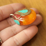Ethnic Tibetan Flower Pendant Brass Resin Nepal Charm