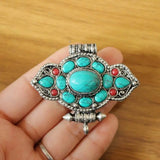 Tibetan Silver Turquoise Stone Prayer Box Gau Pendant