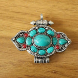 Tibetan Silver Turquoise Stone Prayer Box Gau Pendant
