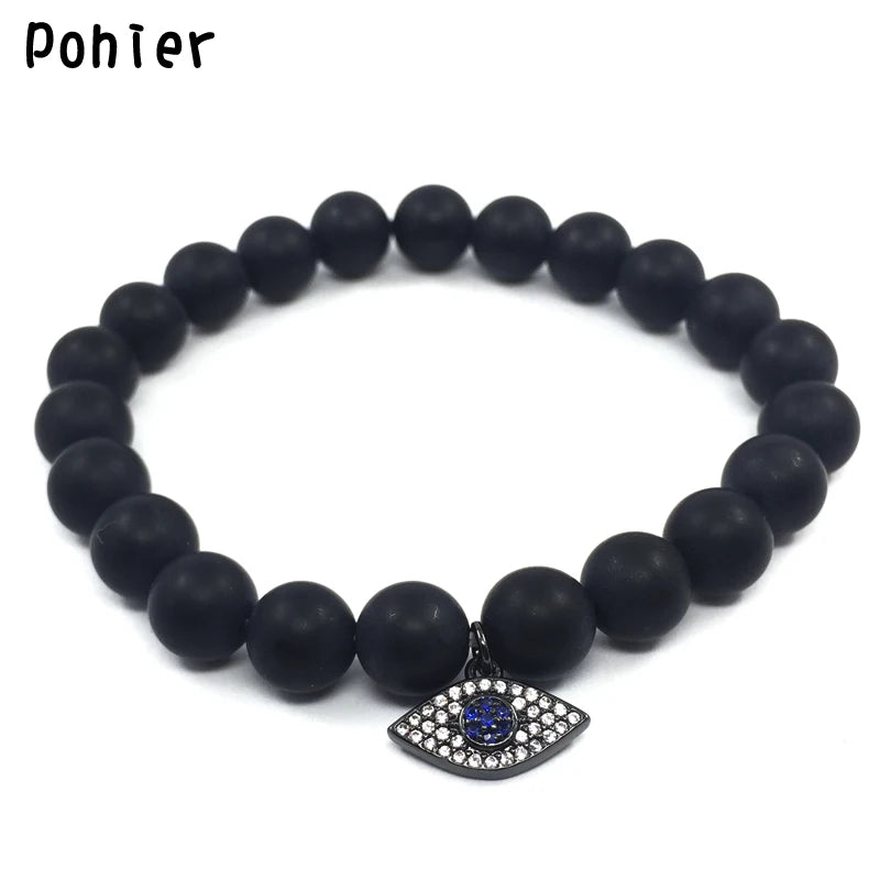Evil Eye Charm Bracelet Men Agates Beads Men Jewelry
