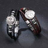 Poker Brown Leather Cuff Bracelet Men's Multilayer Wrap Wristband