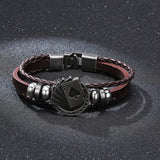 Poker Brown Leather Cuff Bracelet Men's Multilayer Wrap Wristband