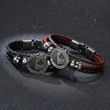 Poker Brown Leather Cuff Bracelet Men's Multilayer Wrap Wristband