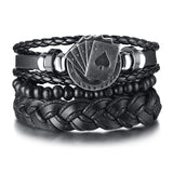 Poker Brown Leather Cuff Bracelet Men's Multilayer Wrap Wristband