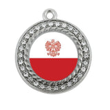 Polish Flag Circle Charm Antique Silver Plated Jewelry