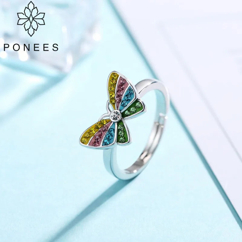 Colorful Crystal Butterfly Rings For Party Gift