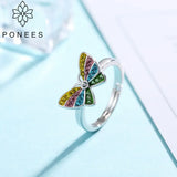 Colorful Crystal Butterfly Rings For Party Gift