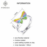Colorful Crystal Butterfly Rings For Party Gift