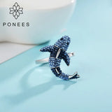 Rhodium Dolphin Ring with Austrian Crystals