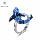 Rhodium Dolphin Ring with Austrian Crystals