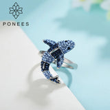 Rhodium Dolphin Ring with Austrian Crystals