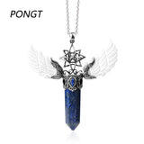 Natural Stone Angel Wings Pendant Necklace Vintage Jewelry