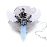 Natural Stone Angel Wings Pendant Necklace Vintage Jewelry
