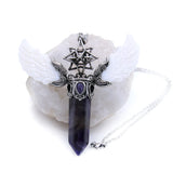 Natural Stone Angel Wings Pendant Necklace Vintage Jewelry