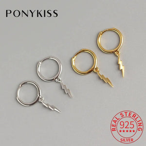 925 Sterling Silver Lightning Hoop Earrings