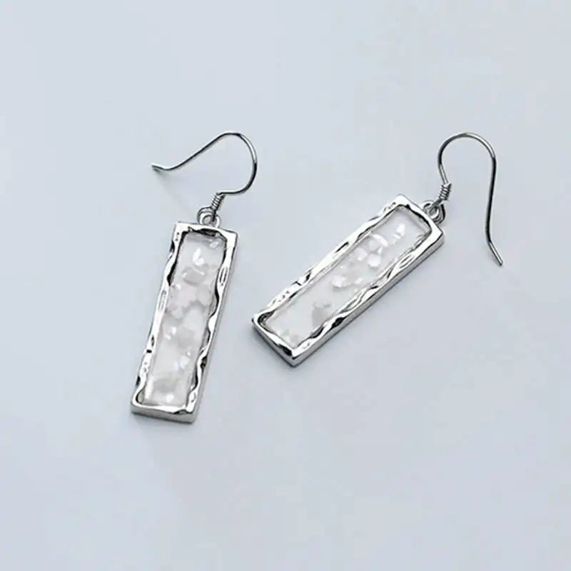 925 Silver Zircon Geometric Shell Earrings Women Party Accessory Gift