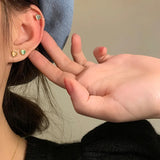 925 Silver Zircon Heart Stud Earrings Set Women Fine Jewelry Piercing Hole