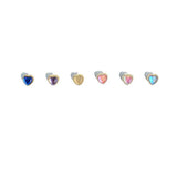 925 Silver Zircon Heart Stud Earrings Set Women Fine Jewelry Piercing Hole