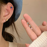 925 Silver Zircon Heart Stud Earrings Set Women Fine Jewelry Piercing Hole