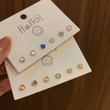 925 Silver Zircon Heart Stud Earrings Set Women Fine Jewelry Piercing Hole