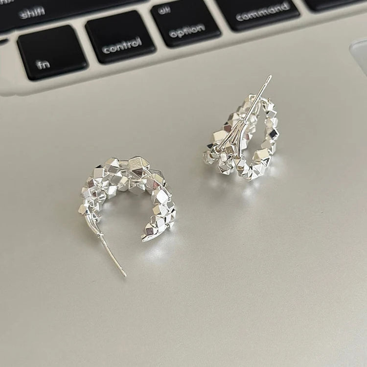 925 Silver Arc Bead Stud Earrings for Women