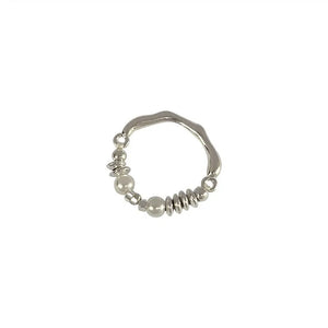 925 Silver Bead Pearl Adjustable Ring Women Geometric Fine Jewelry