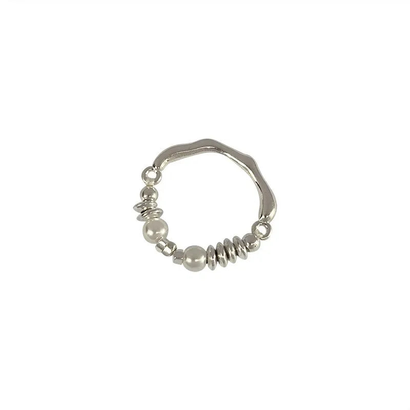 925 Silver Bead Pearl Adjustable Ring Women Geometric Fine Jewelry