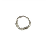 925 Silver Bead Pearl Adjustable Ring Women Geometric Fine Jewelry