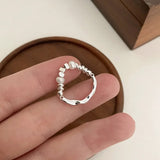 925 Silver Bead Pearl Adjustable Ring Women Geometric Fine Jewelry