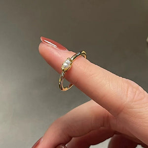925 Silver Geometric Pearl Adjustable Ring for Women