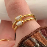 925 Silver Geometric Pearl Adjustable Ring for Women