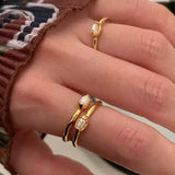 925 Silver Geometric Pearl Adjustable Ring for Women