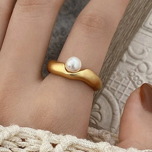 925 Silver Geometric Pearl Adjustable Ring for Women Party Jewelry
