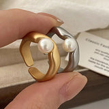 925 Silver Geometric Pearl Adjustable Ring for Women Party Jewelry