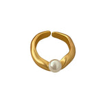 925 Silver Geometric Pearl Adjustable Ring for Women Party Jewelry