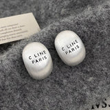 925 Silver Oval Letter Stud Earrings Vintage Fine Jewelry