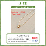925 Silver Pearl Chain Heart Choker Necklace for Women