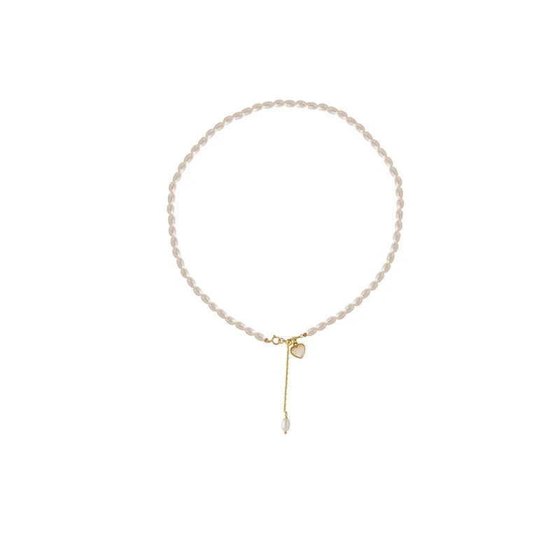 925 Silver Pearl Shell Heart Choker Necklace Women Fine Jewelry