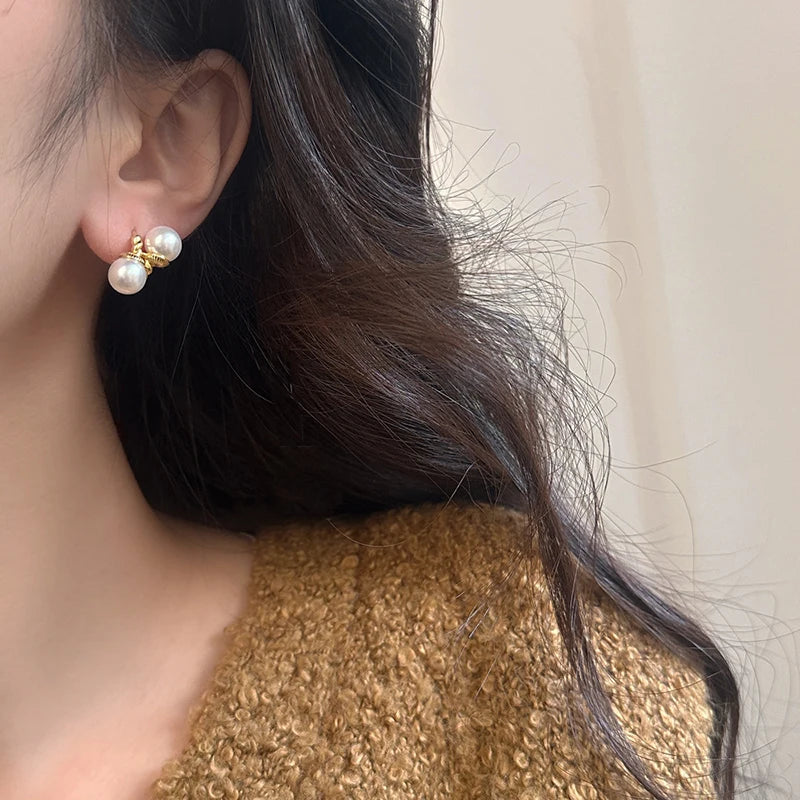 925 Silver Pearl Twisted Hoop Earrings Minimalist Vintage Jewelry